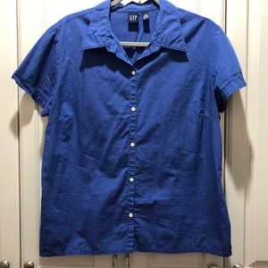 Gap Blue Button Up Cap Sleeved Shirt - L